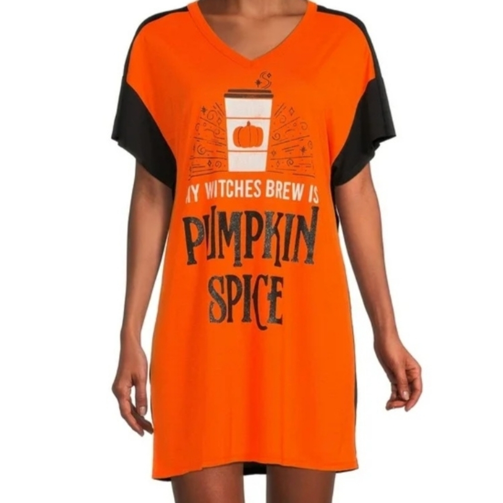 Celebrate Halloween Orange/Black Witches Brew Pumpkin Spice Graphic Sleepshirt